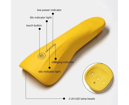 Изображение 4 Мини UV/LED лампа LSQ3 на аккумуляторе и с USB шнуром для сушки гель лака (гелевых типс, верхних форм), 5 Вт. Оранжевый