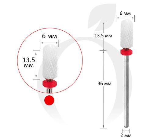 Изображение  Фреза керамическая цилиндр красная 6 мм, рабочая часть 13.5 мм
