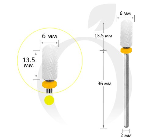 Изображение  Фреза керамическая цилиндр желтая 6 мм, рабочая часть 13.5 мм