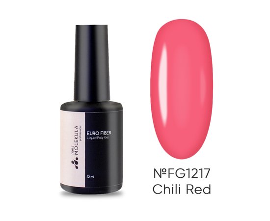 Зображення  Рідкий полігель Nails Molekula Euro Fiber Gel Chili Red Червоний чілі, 12 мл, Об'єм (мл, г): 12, Колір: FG1217