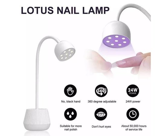 Зображення 10 UV/LED лампа для сушіння нігтів, гелевих типів Lotus YXWOO5 (На акумуляторі 1500 mAh і з USB), 24 Вт. Білий
