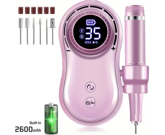 Изображение  Cordless milling cutter JF-602 for manicure and pedicure (on a 2600 mAh battery) - 35,000 rpm, 35 W. Pink