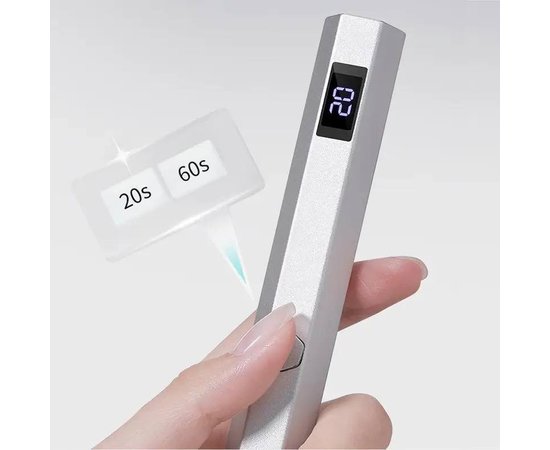 Изображение 4 UV/LED лампа Led 7 для сушки ногтей, верхних форм, декора - на аккумуляторе и магнитной подставке (серебро)