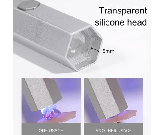 Изображение 8 UV/LED лампа Led 7 для сушки ногтей, верхних форм, декора - на аккумуляторе и магнитной подставке (серебро)