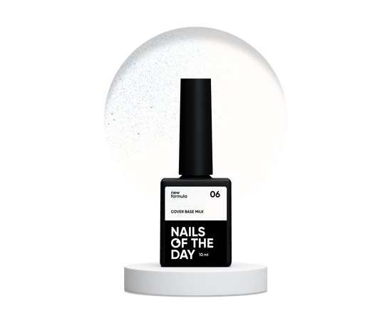 Зображення  База камуфлююча Nails of the Day Cover base New Formula Milk №06 молочний з блакитним шимером, 10 мл, Об'єм (мл, г): 10, Колір: milk 06