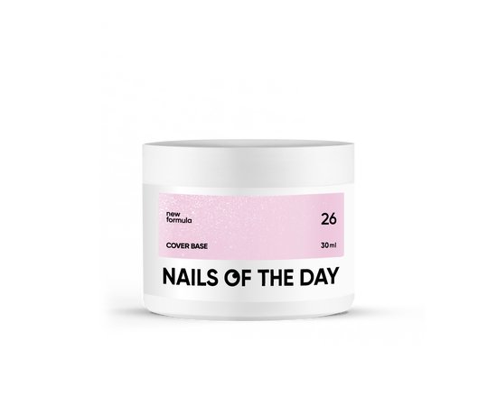 Зображення  База камуфлююча Nails of the Day Cover base New Formula №26 світло-рожевий з шимером, 30 мл, Об'єм (мл, г): 30, Колір: 26