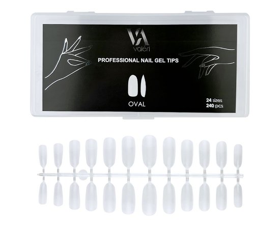 Зображення  Гелеві тіпси для нарощування нігтів Valeri Nail Gel Tips Oval Овал, 240 шт