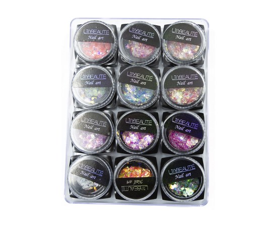 Изображение  Sequins Lilly Beaute packing 12 pcs — Stars, hearts, hexagons wet