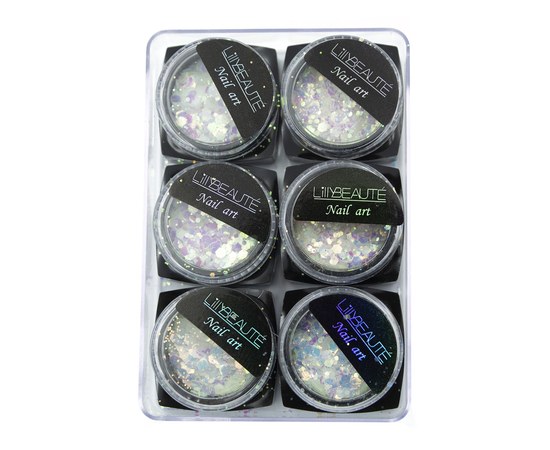Изображение  Sequins - hexagons for nails Lilly Beaute pack of 6 pcs — White