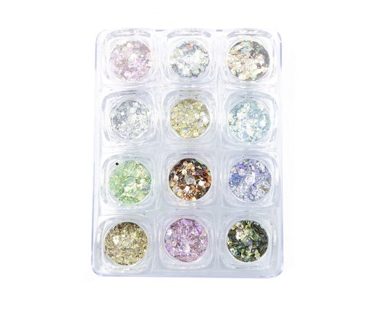 Изображение  Sequins - hexagons Lilly Beaute packing 12 pcs — Different sizes, multi-colored