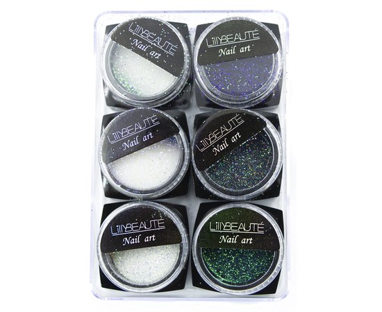 Изображение  Glitter - sand for decorating nails Lilly Beaute package 6 pcs — Multicolored