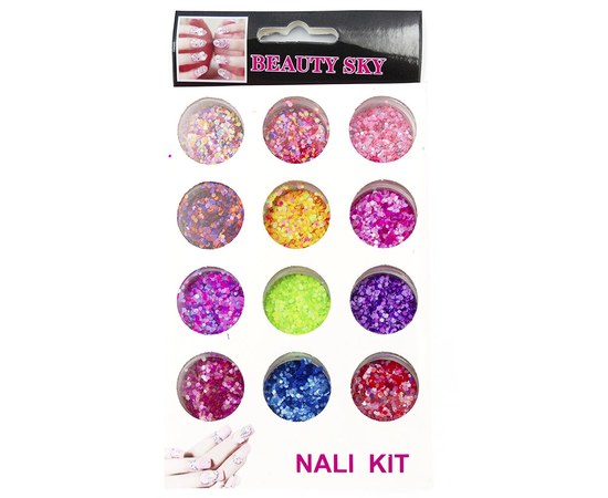 Изображение  Confetti for decorating nails in a set of 12 pcs - multi-colored