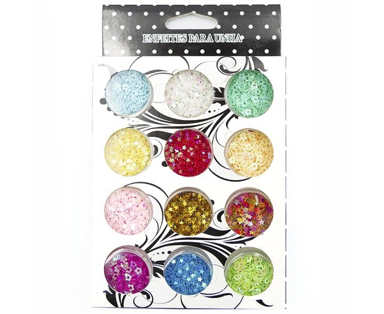 Изображение  Конфетти звездочки разноцветные для декора ногтей в наборе из 12 шт