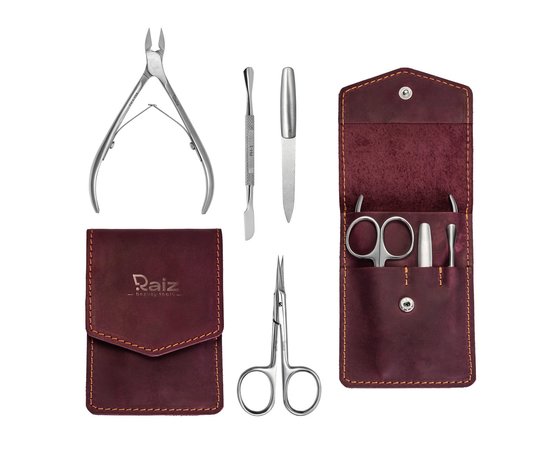 Изображение  Manicure set Raiz MN-03 4 items + leather case burgundy