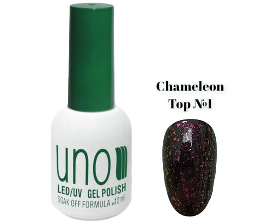 Изображение  Top coat UNO Chameleon Top (with Unicorn flakes) for gel polish without sticky layer, 12 ml. No. 1, Volume (ml, g): 12, Color: 1