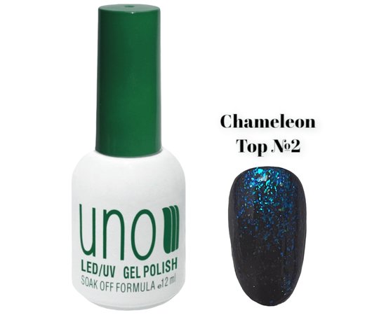 Изображение  Top coat UNO Chameleon Top (with Unicorn flakes) for gel polish without sticky layer, 12 ml. No. 2, Volume (ml, g): 12, Color: 2