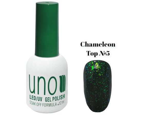 Изображение  Top coat UNO Chameleon Top (with Unicorn flakes) for gel polish without sticky layer, 12 ml. No. 5, Volume (ml, g): 12, Color: 5