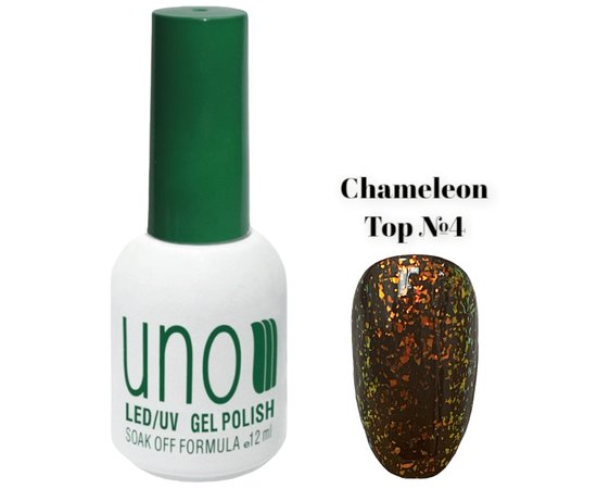 Изображение  Top coat UNO Chameleon Top (with Unicorn flakes) for gel polish without sticky layer, 12 ml. No. 4, Volume (ml, g): 12, Color: 4