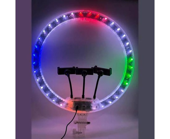 Изображение 7 Ring Selfie Lamp RGB Diamond Crystal 3D-45 cm. (Color) 36 W. with Tripod, 3 Holders and Remote Control