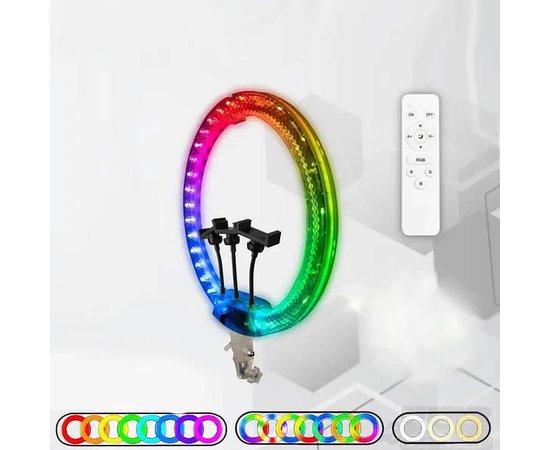 Изображение 2 Ring Selfie Lamp RGB Diamond Crystal 3D-45 cm. (Color) 36 W. with Tripod, 3 Holders and Remote Control