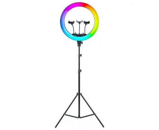 Зображення 2 Кільцева світлодіодна селфі лампа RGB MJ-56 см. (кольорова) на 80 Вт. зі штативом, 3 тримачами та пультом