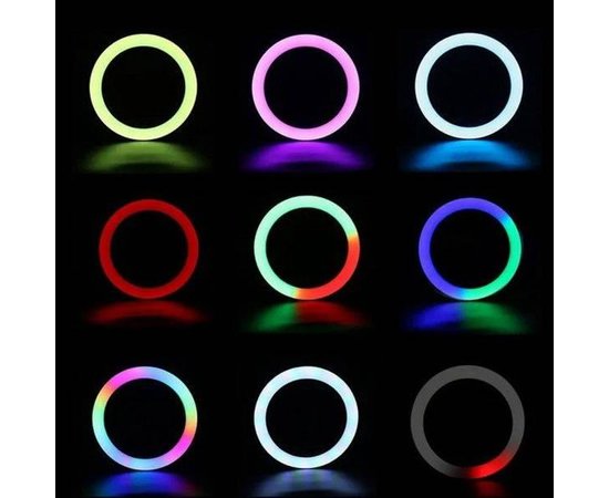 Зображення 7 Кільцева світлодіодна селфі лампа RGB MJ-56 см. (кольорова) на 80 Вт. зі штативом, 3 тримачами та пультом