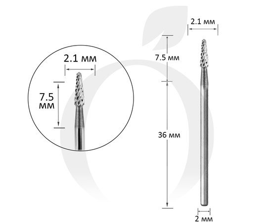 Изображение  Фреза твердосплавная Titan Steel Component Bit 09 конус закругленный 2.1/7.5 мм