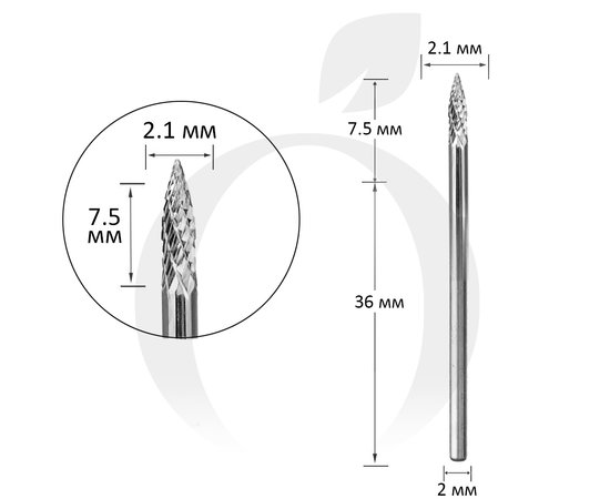 Изображение  Фреза твердосплавная Titan Steel Component Bit 03 пуля 2.1/7.5 мм