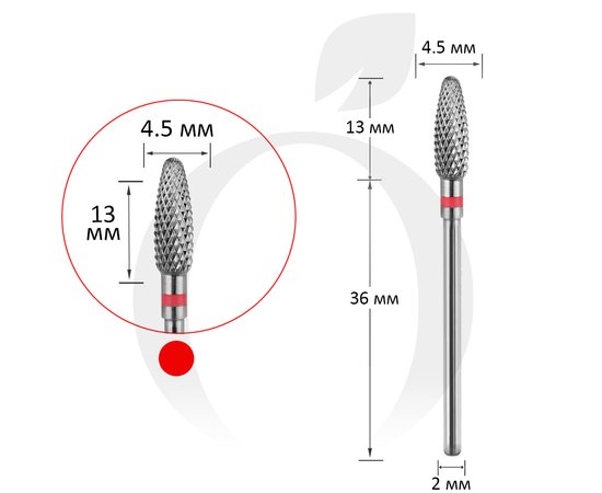 Изображение  Фреза твердосплавная Titan Steel Component Bit 28 кукуруза красная 4.5/13 мм