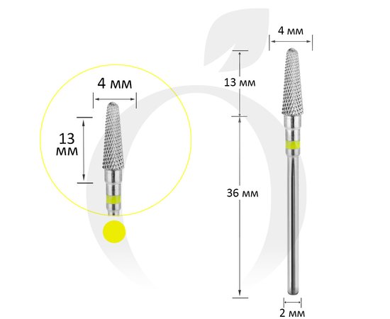 Изображение  Фреза твердосплавная Titan Steel Component Bit 29 конус закругленный желтая 4/13 мм