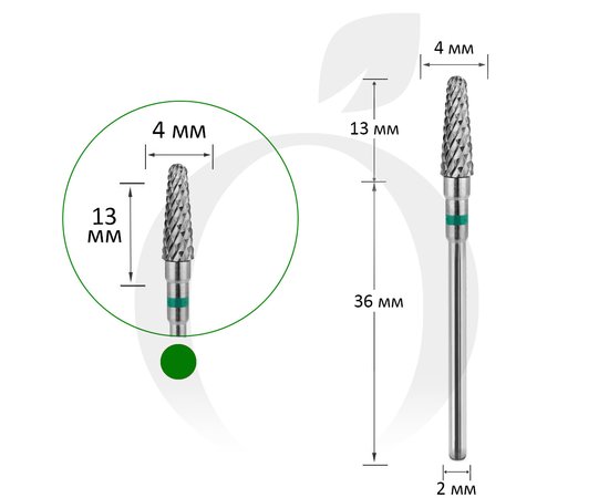 Зображення  Фреза твердосплавна Titan Steel Component Bit 32 закруглений конус зелена 4/13 мм