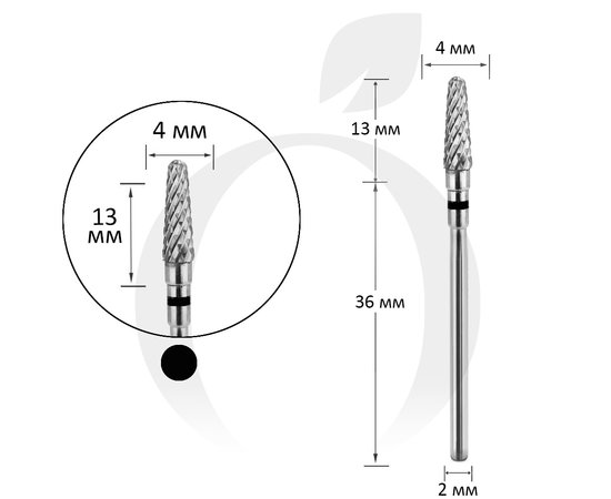 Изображение  Фреза твердосплавная Titan Steel Component Bit 33 конус закругленный черная 4/13 мм