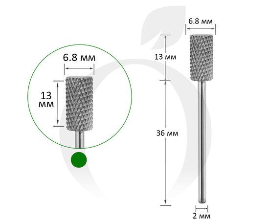 Изображение  Фреза твердосплавная Titan Steel Component Bit 55 цилиндр С зеленая 6.8/13 мм