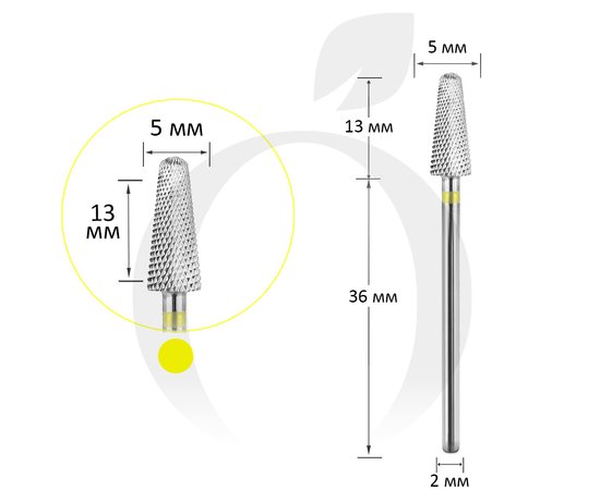 Зображення  Фреза твердосплавна Titan Steel Component Bit 135 закруглений конус жовта 5/13 мм