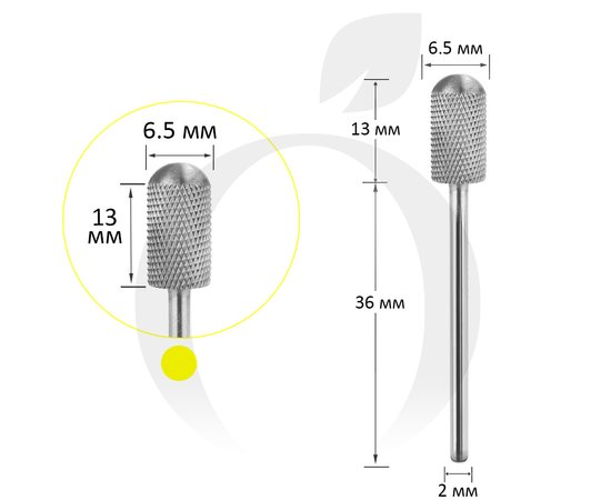 Изображение  Фреза твердосплавная Titan Steel Component Bit 60 цилиндр закругленный XF желтая 6.5/13 мм