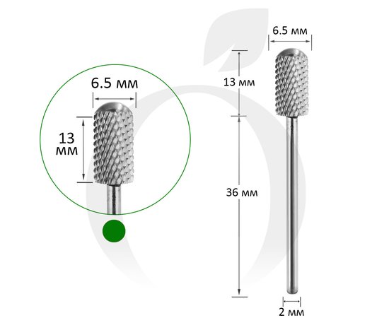 Зображення  Фреза твердосплавна Titan Steel Component Bit 63 циліндр закруглений зелена 6.5/13 мм