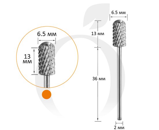 Изображение  Фреза твердосплавная Titan Steel Component Bit 65 цилиндр закругленный 2XC оранжевая 6.5/13 мм