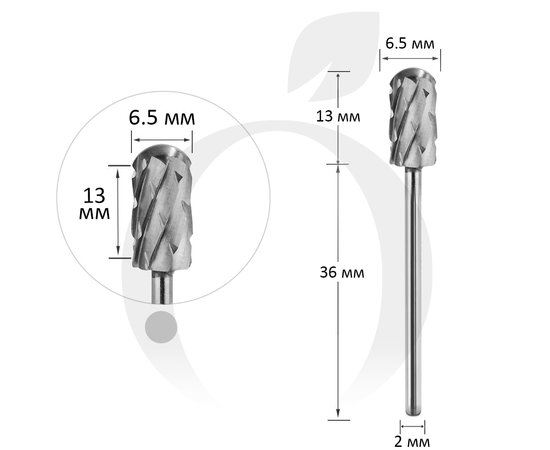 Изображение  Фреза твердосплавная Titan Steel Component Bit 67 цилиндр закругленный 4XC белая 6.5/13 мм