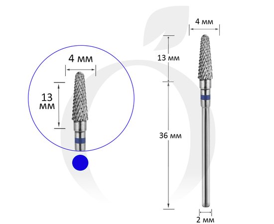 Изображение  Фреза твердосплавная Titan Steel Component Bit 30 конус закругленный синяя 4/13 мм