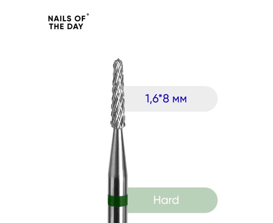 Изображение  Nails of the Day carbide cutter, green needle, 1.6x8 mm