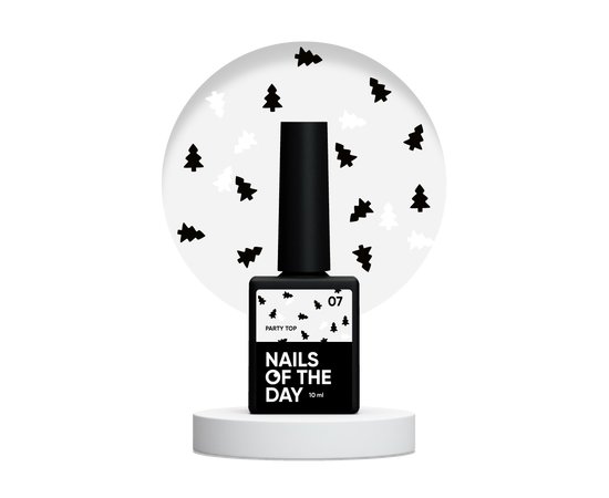 Изображение  Nails of the Day Party top 07 – топ с черно-белыми елками в одном флаконе, 10 мл, Объем (мл, г): 10, Цвет: 07