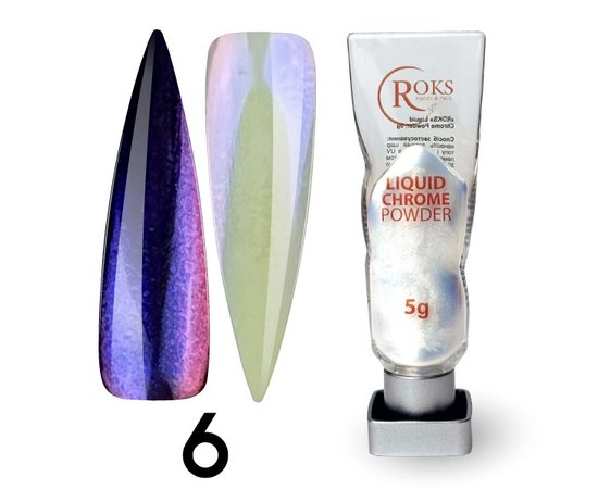 Изображение  Жидкая втирка для ногтей Roks Liquid Chrome Powder №6, 5 г, Объем (мл, г): 5, Цвет: 06