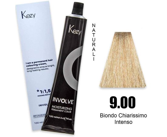 Зображення  Крем-фарба для волосся Kezy Involve Color 9.00 Intense Very Light Blond (інтенсивний дуже світлий блонд), 100 мл, Об'єм (мл, г): 100, Колір: 9.00