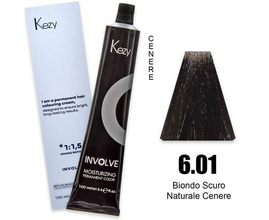 Зображення  Крем-фарба для волосся Kezy Involve Color 6.01 Ash Natural Dark Blond (темний блонд натуральний попелястий), 100 мл, Об'єм (мл, г): 100, Колір: 6.01