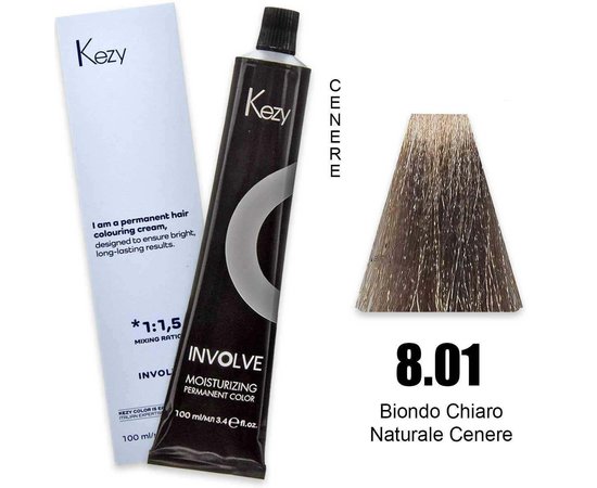 Изображение  Крем-краска для волос Kezy Involve Color 8.01 Ash Natural Light Blond (натуральный светлый блонд), 100 мл, Объем (мл, г): 100, Цвет: 8.01