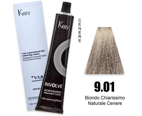 Изображение  Крем-краска для волос Kezy Involve Color 9.01 Ash Natural Very Light Blond (натуральный очень светлый пепельный блонд), 100 мл, Объем (мл, г): 100, Цвет: 9.01