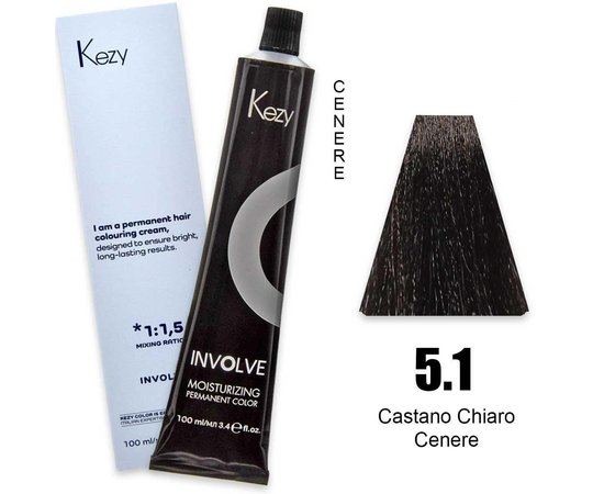 Изображение  Крем-краска для волос Kezy Involve Color 5.1 Ash Light Brown (холодный светло-коричневый), 100 мл, Объем (мл, г): 100, Цвет: 5.1