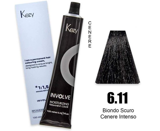 Изображение  Крем-краска для волос Kezy Involve Color 6.11 Intense Ash Dark Blond (темный блонд интенсивный), 100 мл, Объем (мл, г): 100, Цвет: 6.11