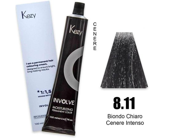 Изображение  Крем-краска для волос Kezy Involve Color 8.11 Intense Ash Light Blond (светлый блонд интенсивный пепельный), 100 мл, Объем (мл, г): 100, Цвет: 8.11