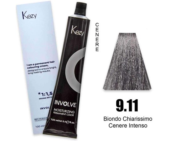 Изображение  Крем-краска для волос Kezy Involve Color 9.11 Intense Ash Very Light Blond (очень светлый блонд интенсивный пепельный), 100 мл, Объем (мл, г): 100, Цвет: 9.11